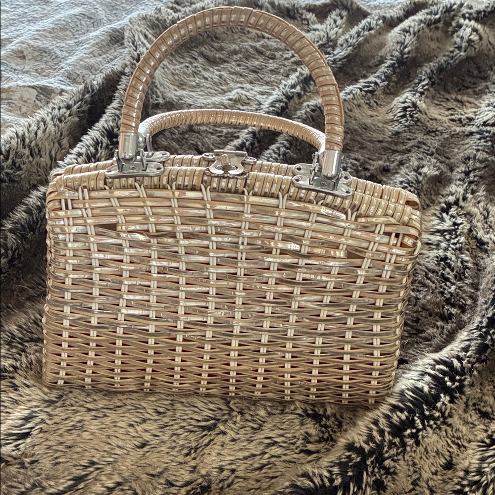 Woven Straw Tote Bag in Natural Cream with Silver Hardware